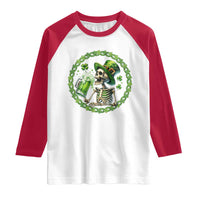 Lucky Irish Skeleton St Patricks Day Raglan Shirt Beer Lover