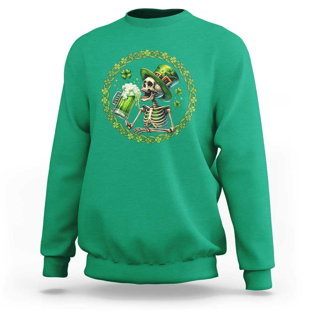 Lucky Irish Skeleton St Patricks Day Sweatshirt Beer Lover