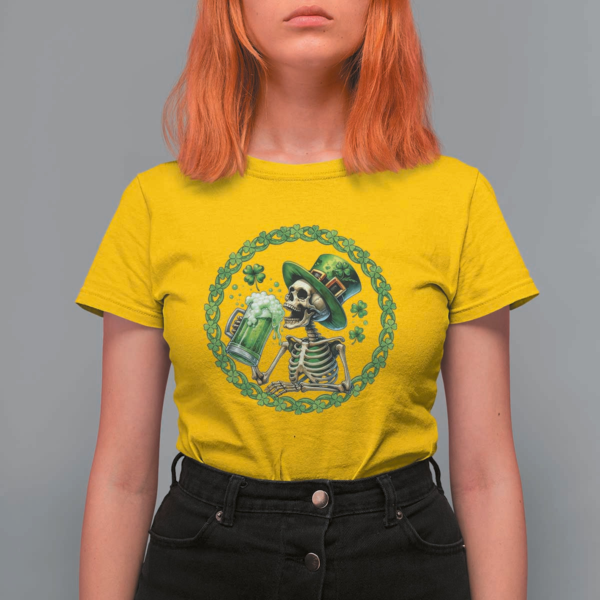 Lucky Irish Skeleton St Patricks Day T Shirt For Women Beer Lover