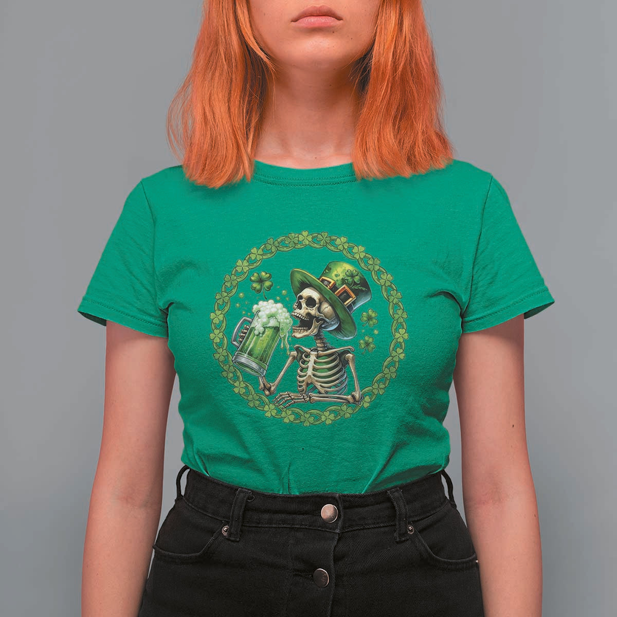 Lucky Irish Skeleton St Patricks Day T Shirt For Women Beer Lover