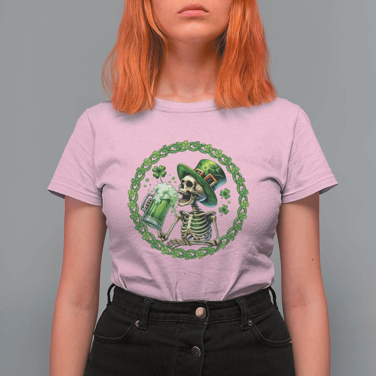Lucky Irish Skeleton St Patricks Day T Shirt For Women Beer Lover