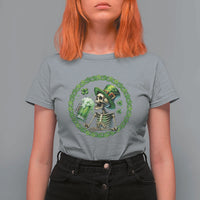 Lucky Irish Skeleton St Patricks Day T Shirt For Women Beer Lover