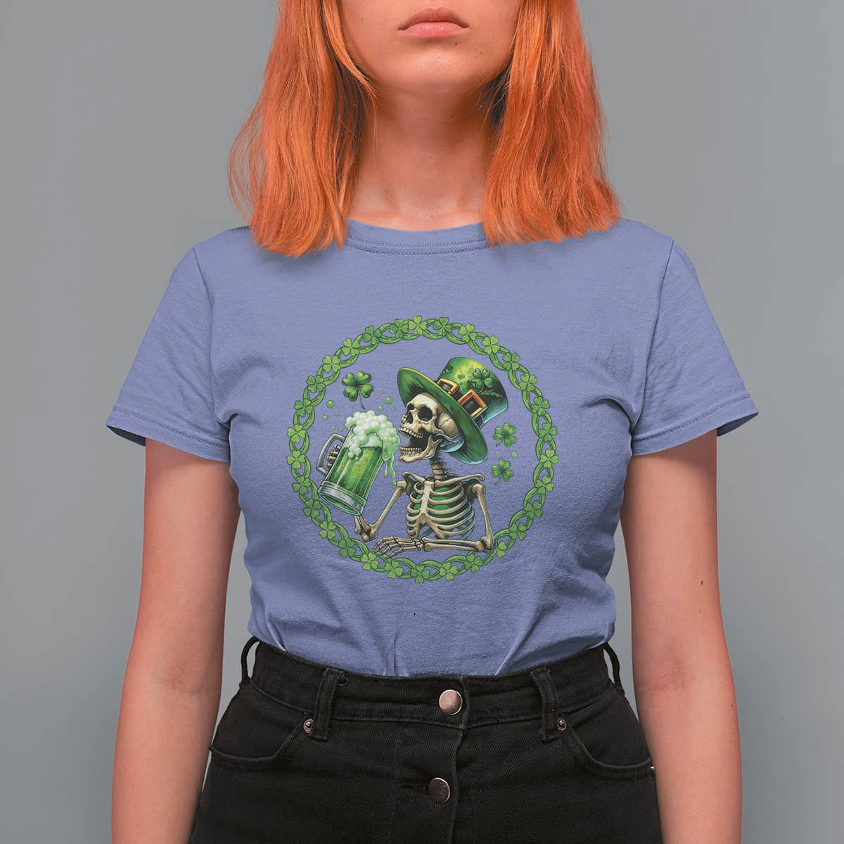 Lucky Irish Skeleton St Patricks Day T Shirt For Women Beer Lover