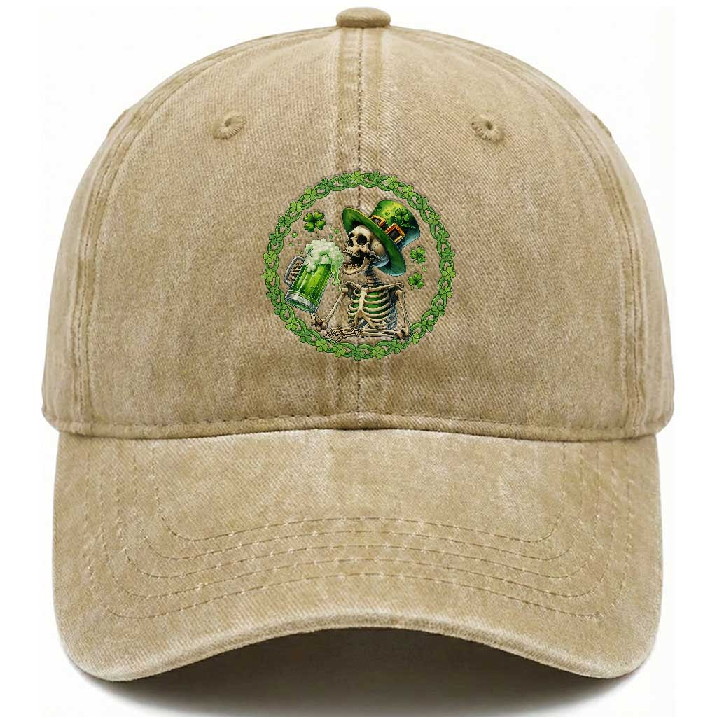 Lucky Irish Skeleton St Patricks Day Washed Cotton Baseball Cap Beer Lover