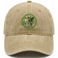Lucky Irish Skeleton St Patricks Day Washed Cotton Baseball Cap Beer Lover