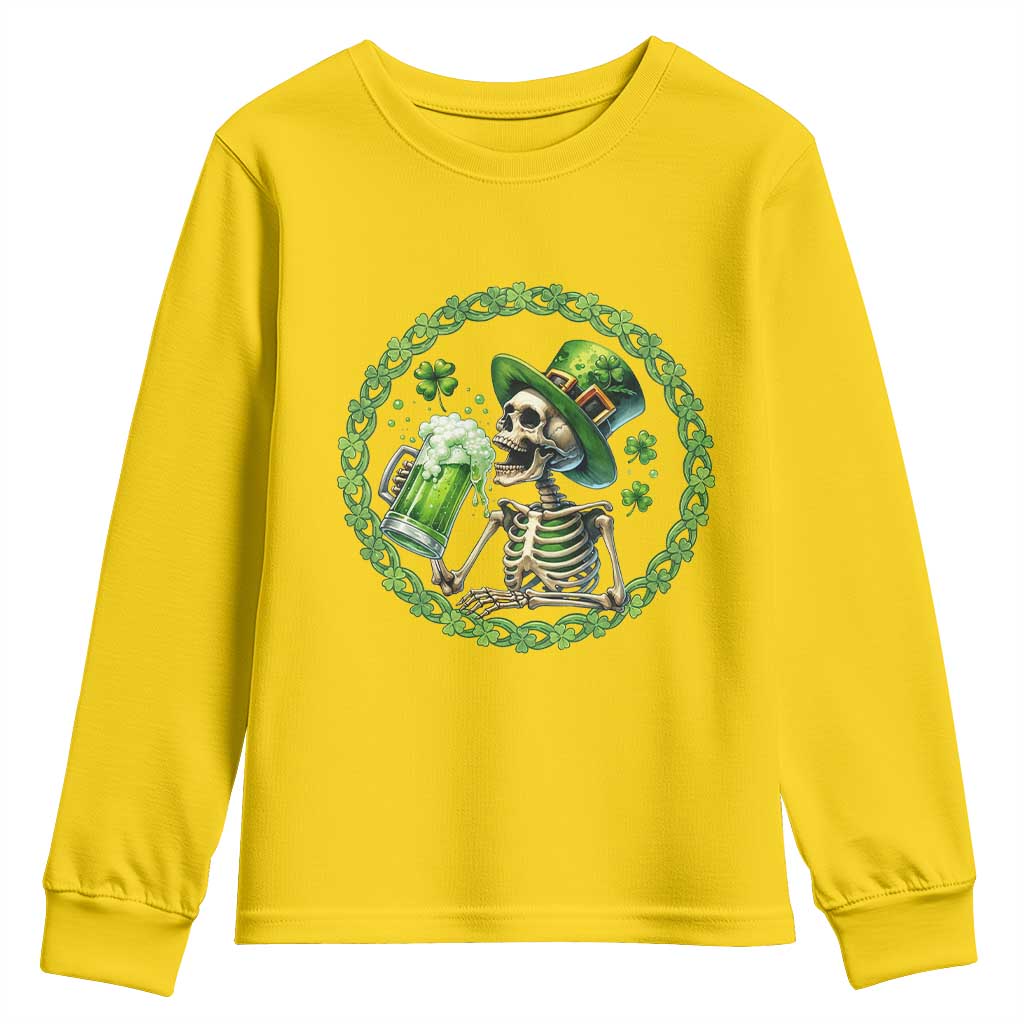 Lucky Irish Skeleton St Patricks Day Youth Sweatshirt Beer Lover