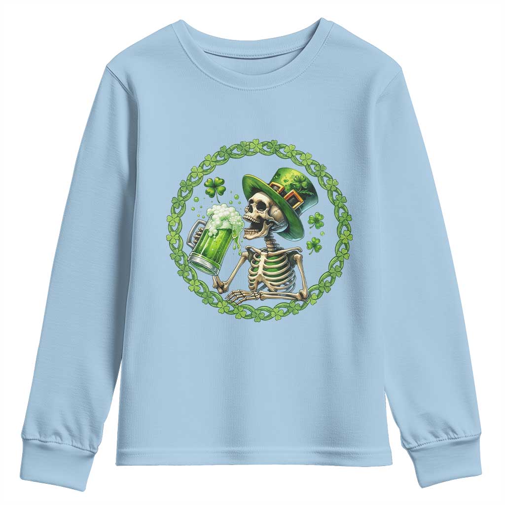 Lucky Irish Skeleton St Patricks Day Youth Sweatshirt Beer Lover