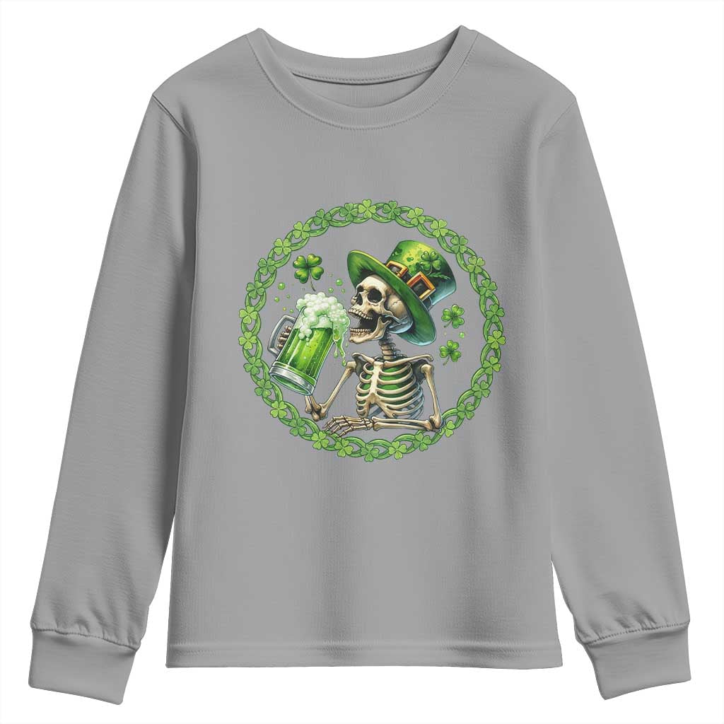 Lucky Irish Skeleton St Patricks Day Youth Sweatshirt Beer Lover