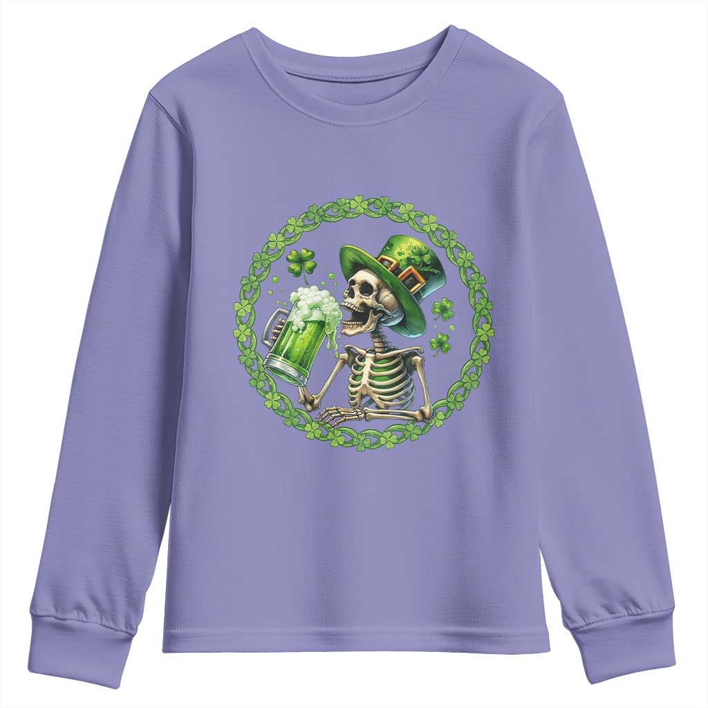 Lucky Irish Skeleton St Patricks Day Youth Sweatshirt Beer Lover