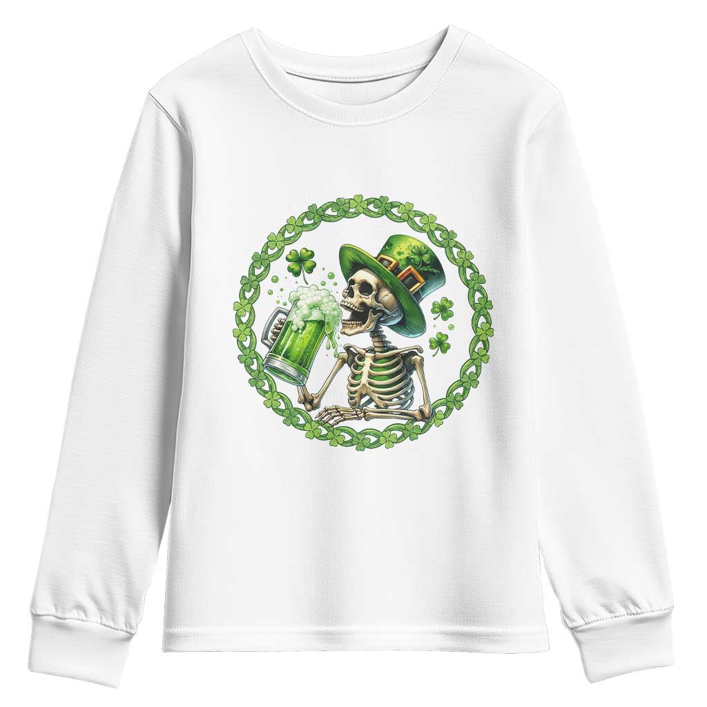 Lucky Irish Skeleton St Patricks Day Youth Sweatshirt Beer Lover