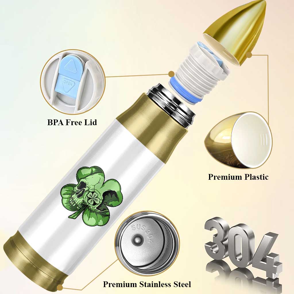 St Patricks Day Lucky Shamrock Skull Gift Bullet Tumbler