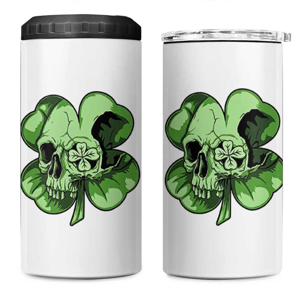 St Patricks Day Lucky Shamrock Skull Gift 4 in 1 Can Cooler Tumbler