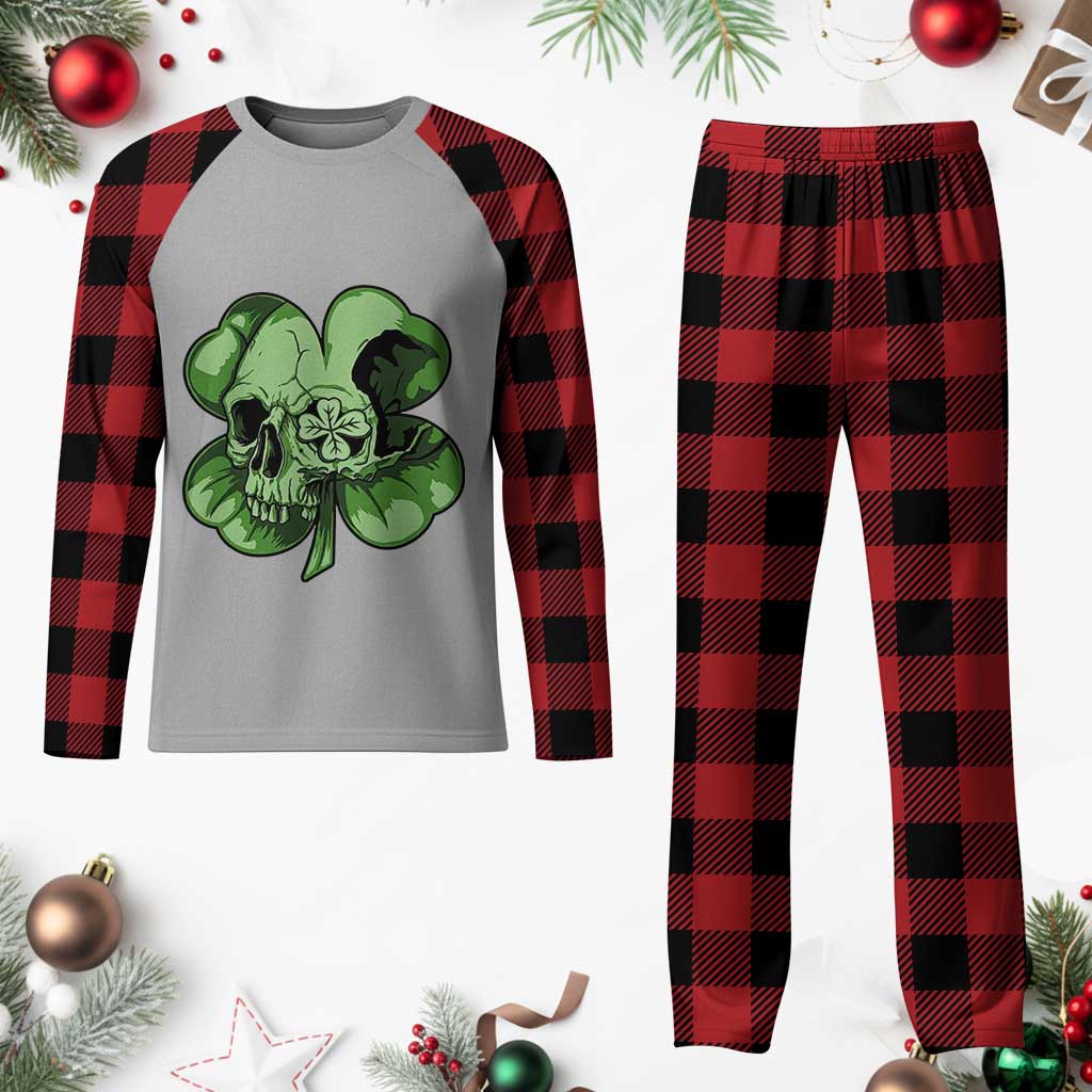 St Patricks Day Lucky Shamrock Skull Gift Plaid Pajama Set