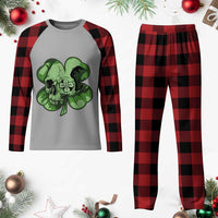 St Patricks Day Lucky Shamrock Skull Gift Plaid Pajama Set
