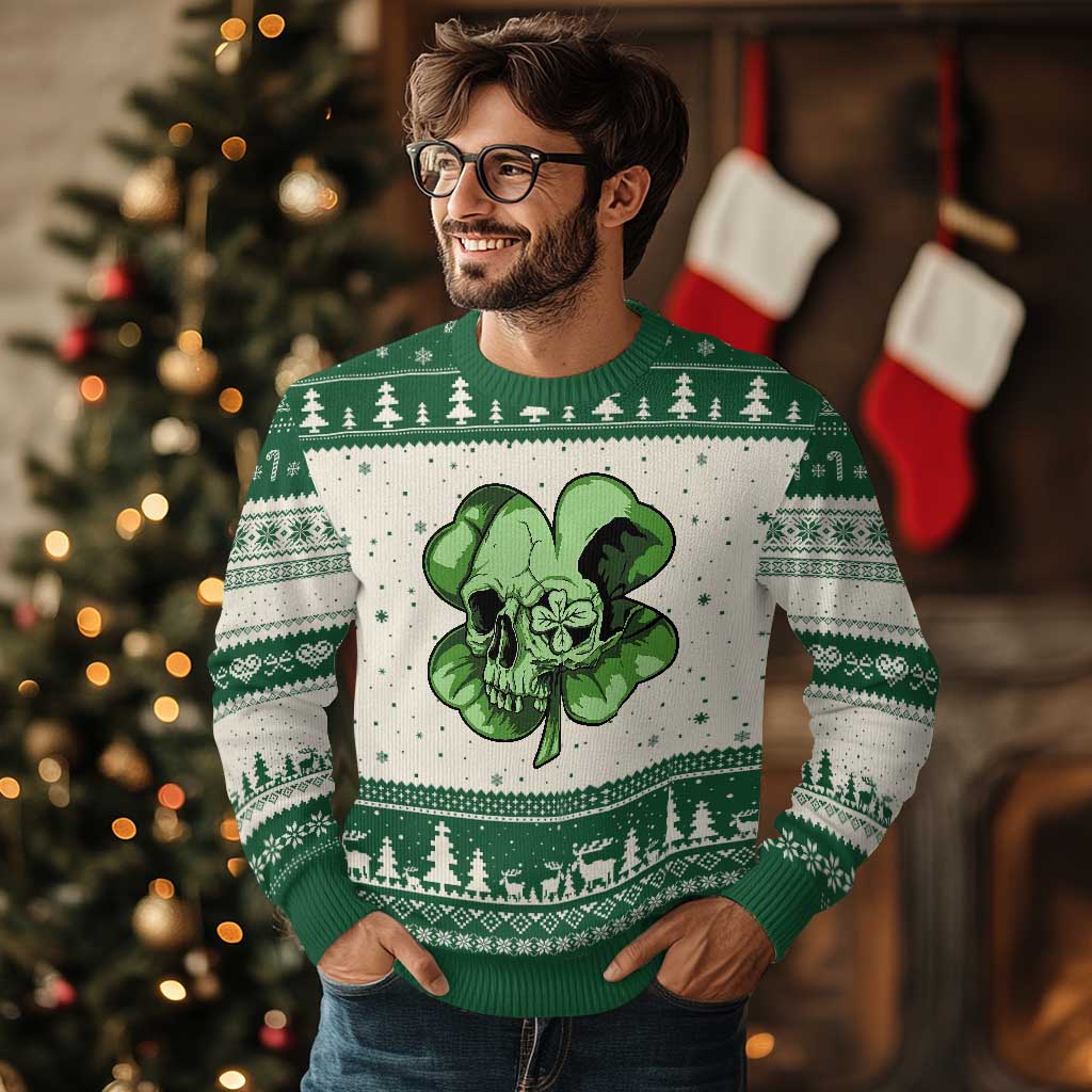 St Patricks Day Lucky Shamrock Skull Gift Ugly Christmas Sweater