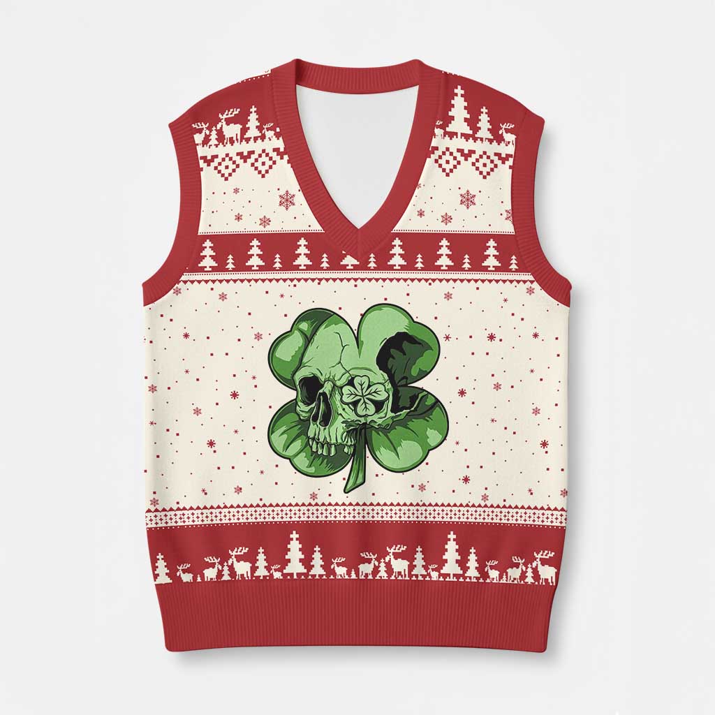 St Patricks Day Lucky Shamrock Skull Gift V-Neck Knit Sweater Vest