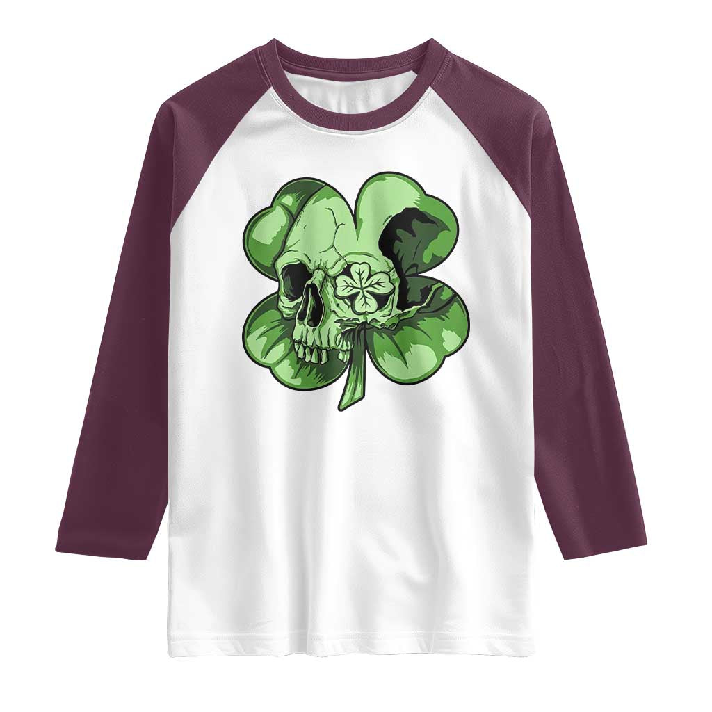 St Patricks Day Lucky Shamrock Skull Gift Raglan Shirt