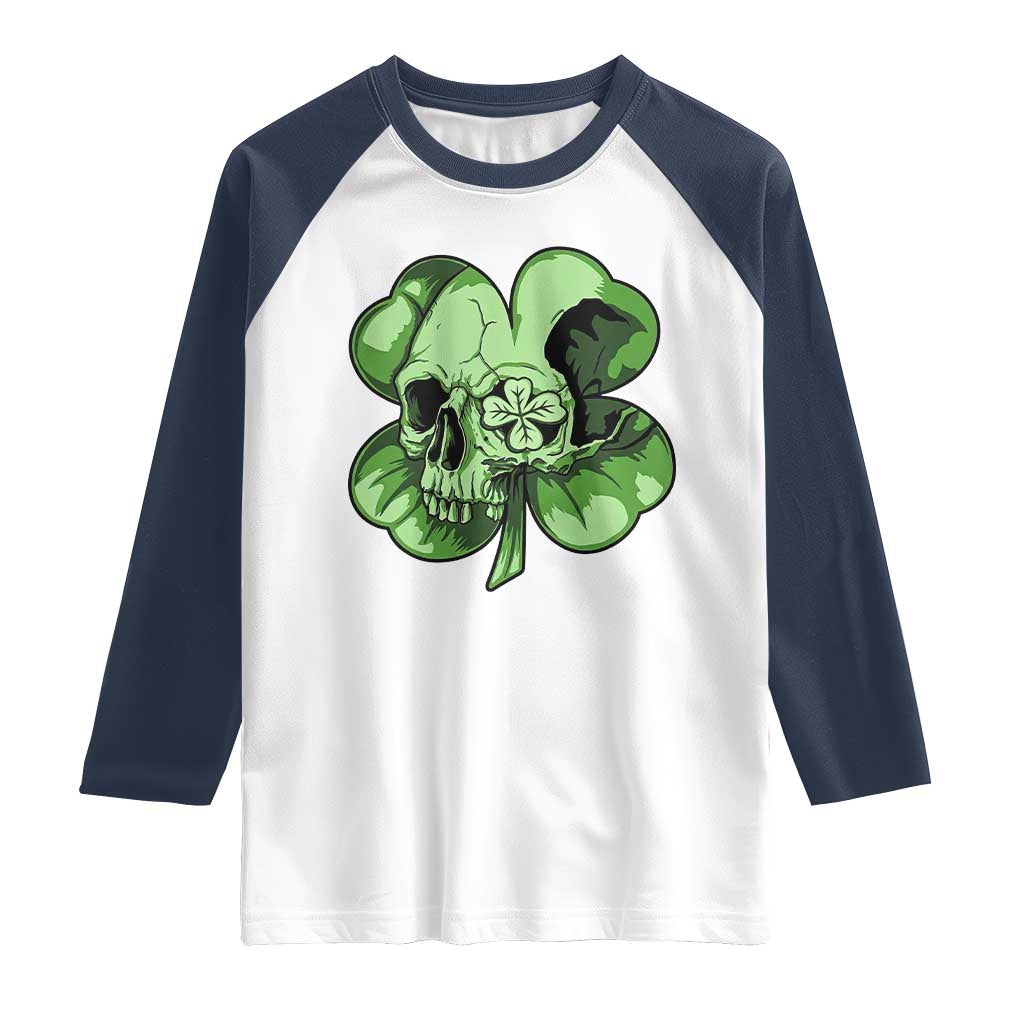 St Patricks Day Lucky Shamrock Skull Gift Raglan Shirt