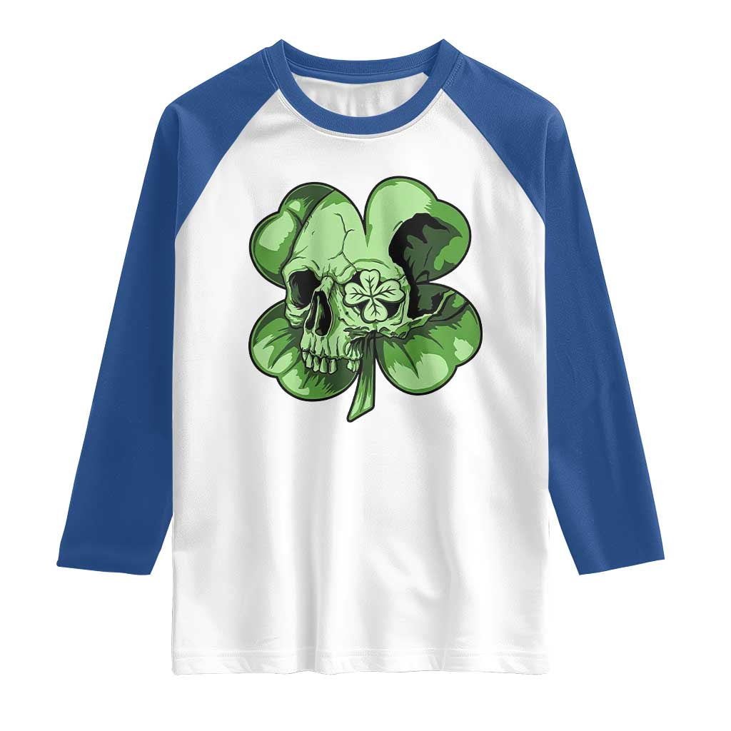St Patricks Day Lucky Shamrock Skull Gift Raglan Shirt