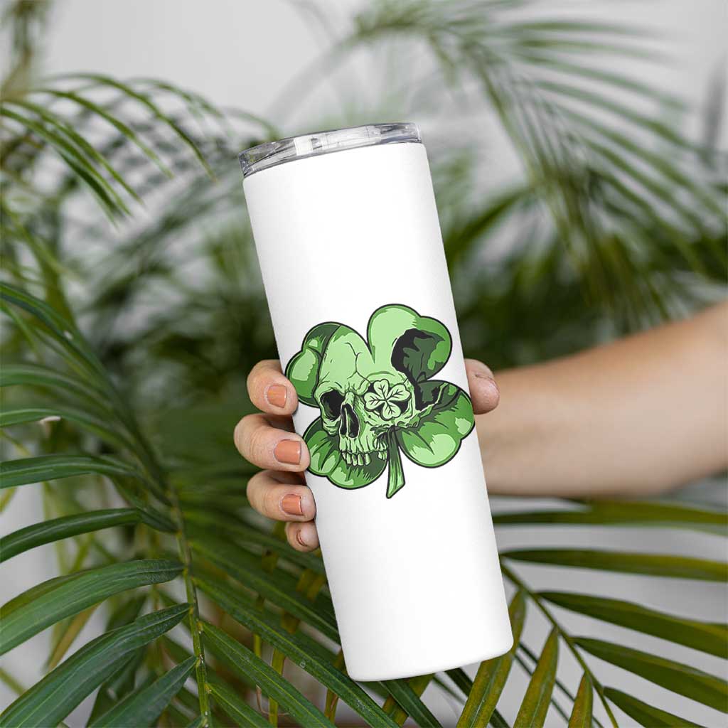 St Patricks Day Lucky Shamrock Skull Gift Skinny Tumbler