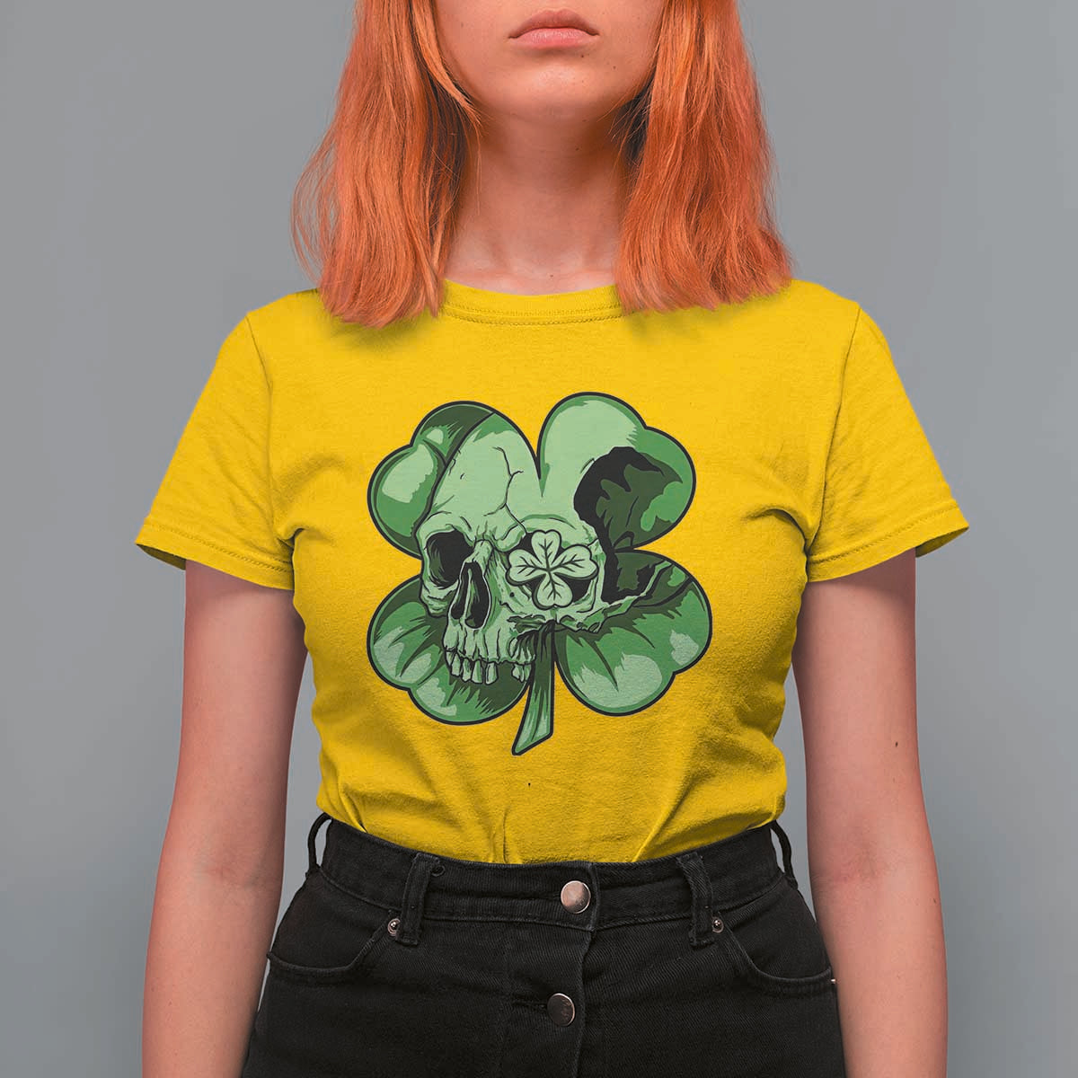 St Patricks Day Lucky Shamrock Skull Gift T Shirt For Women