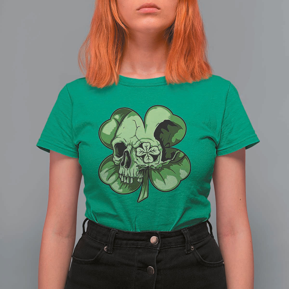 St Patricks Day Lucky Shamrock Skull Gift T Shirt For Women