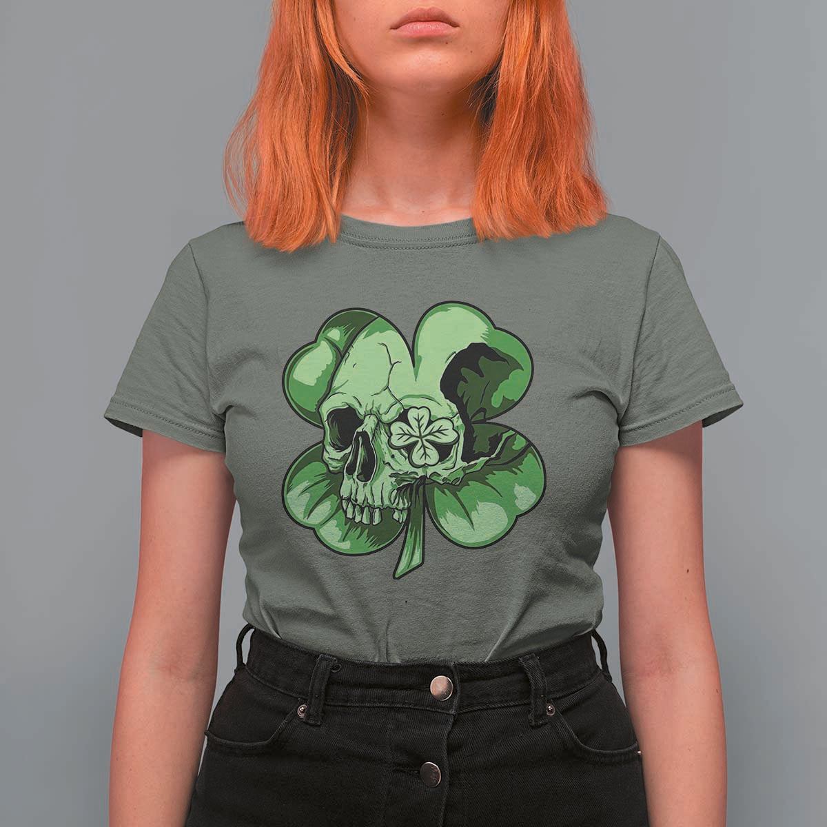St Patricks Day Lucky Shamrock Skull Gift T Shirt For Women