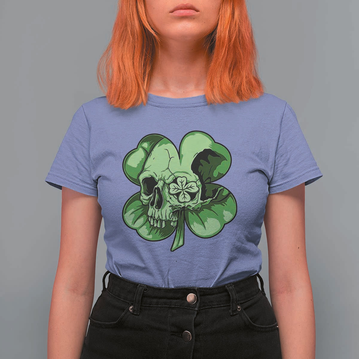 St Patricks Day Lucky Shamrock Skull Gift T Shirt For Women