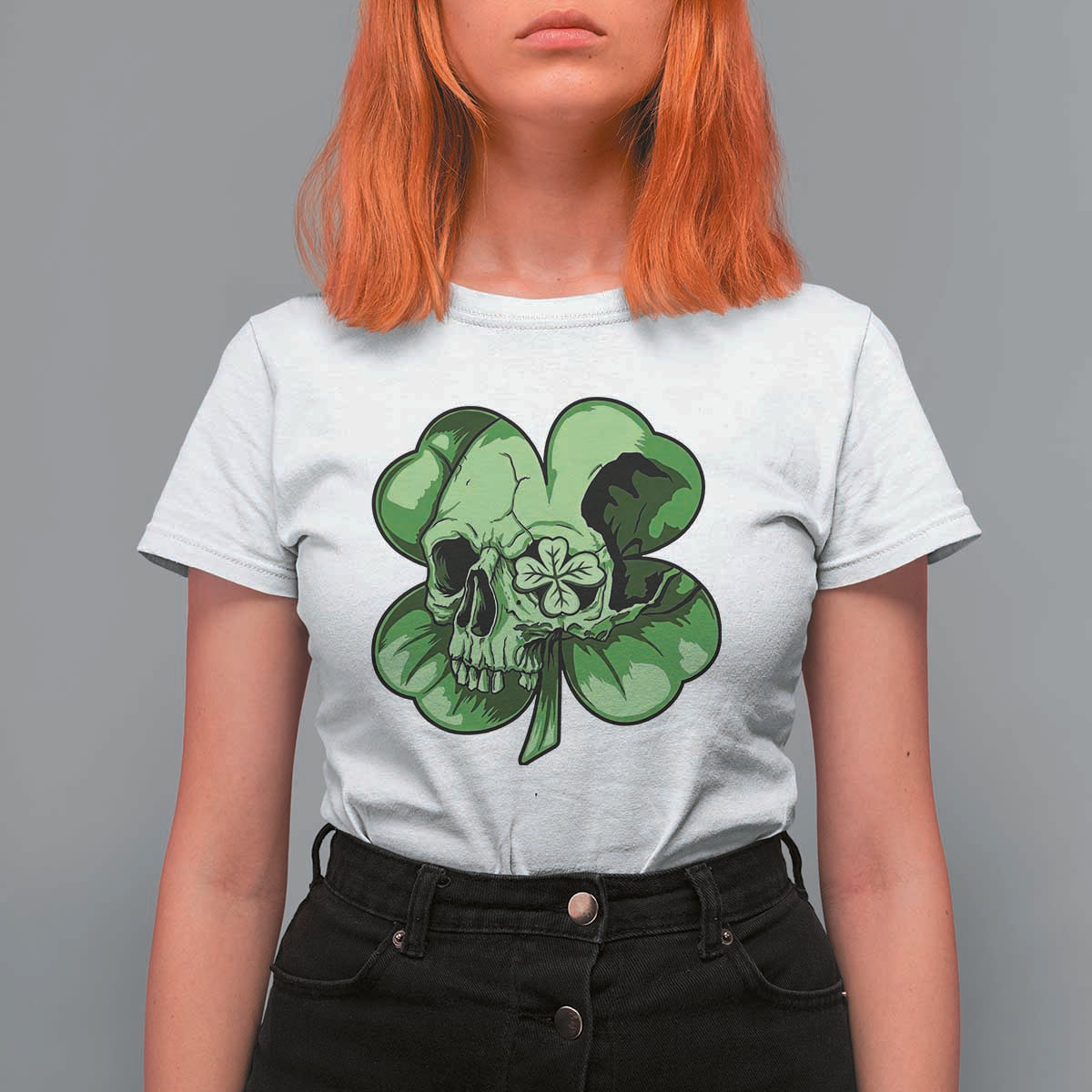 St Patricks Day Lucky Shamrock Skull Gift T Shirt For Women