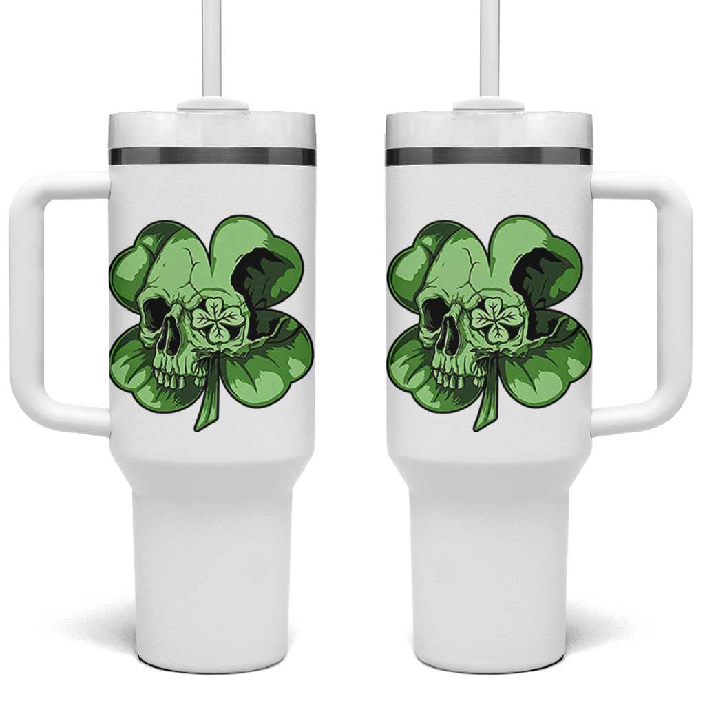 St Patricks Day Lucky Shamrock Skull Gift Tumbler With Handle