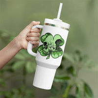 St Patricks Day Lucky Shamrock Skull Gift Tumbler With Handle