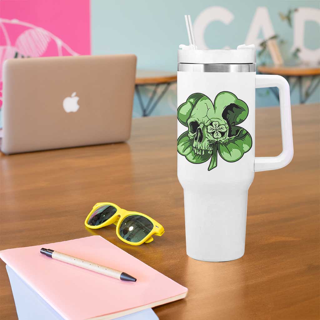 St Patricks Day Lucky Shamrock Skull Gift Tumbler With Handle