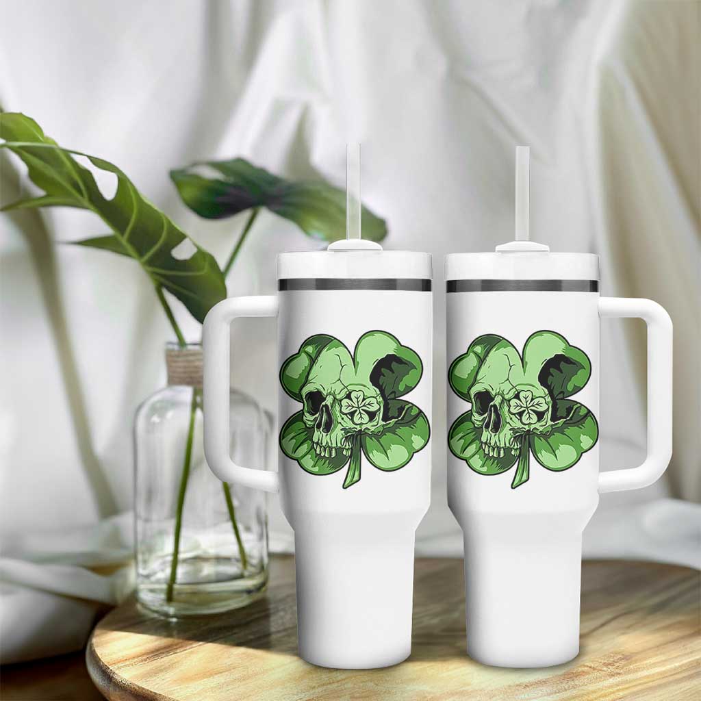 St Patricks Day Lucky Shamrock Skull Gift Tumbler With Handle