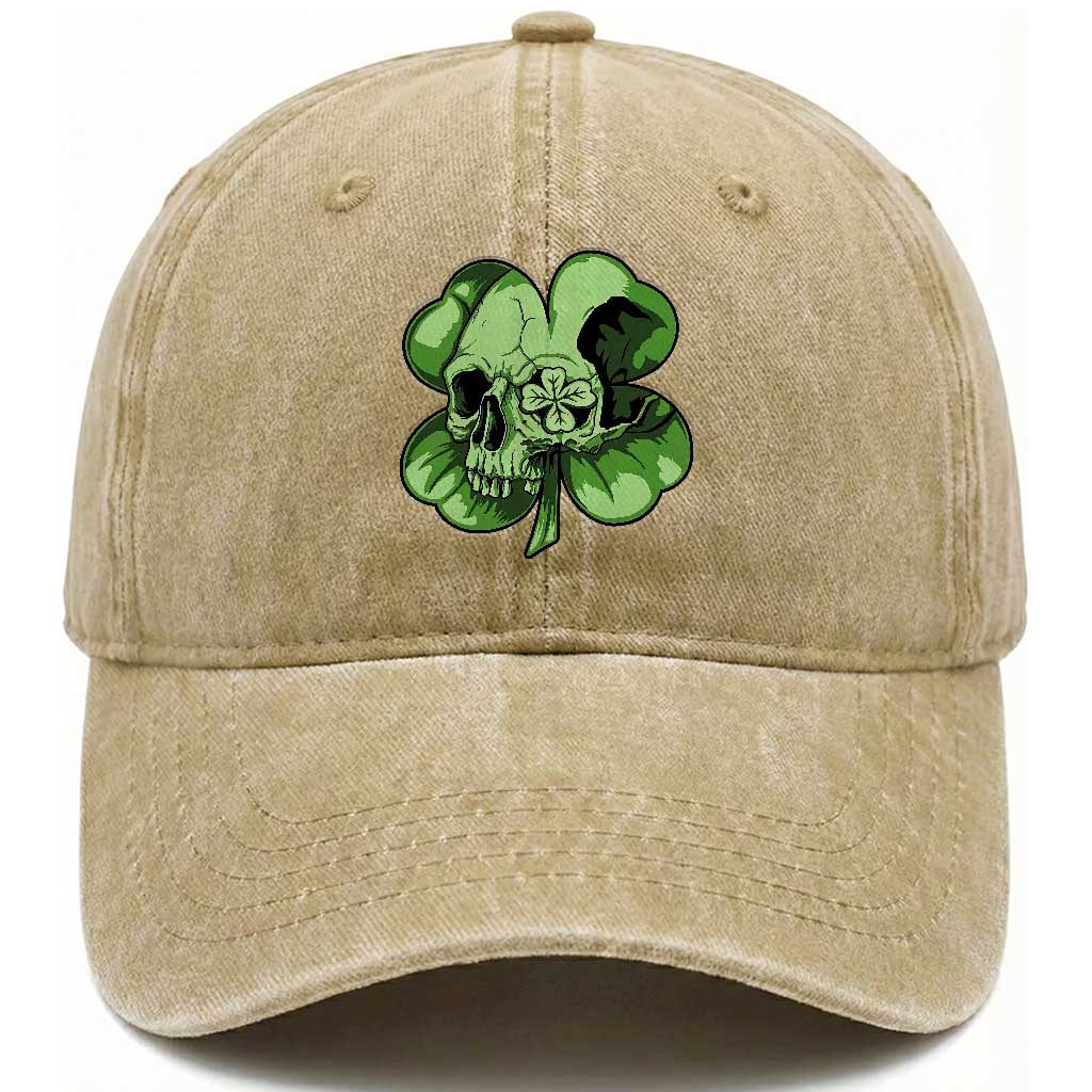 St Patricks Day Lucky Shamrock Skull Gift Washed Cotton Baseball Cap