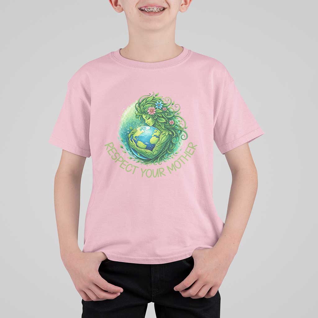 Respect Your Mother T Shirt For Kid Earth Mother Hugging Planet