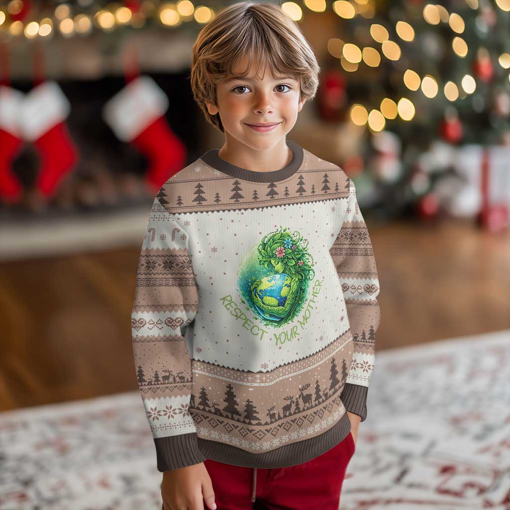Respect Your Mother Ugly Christmas Sweater Earth Mother Hugging Planet