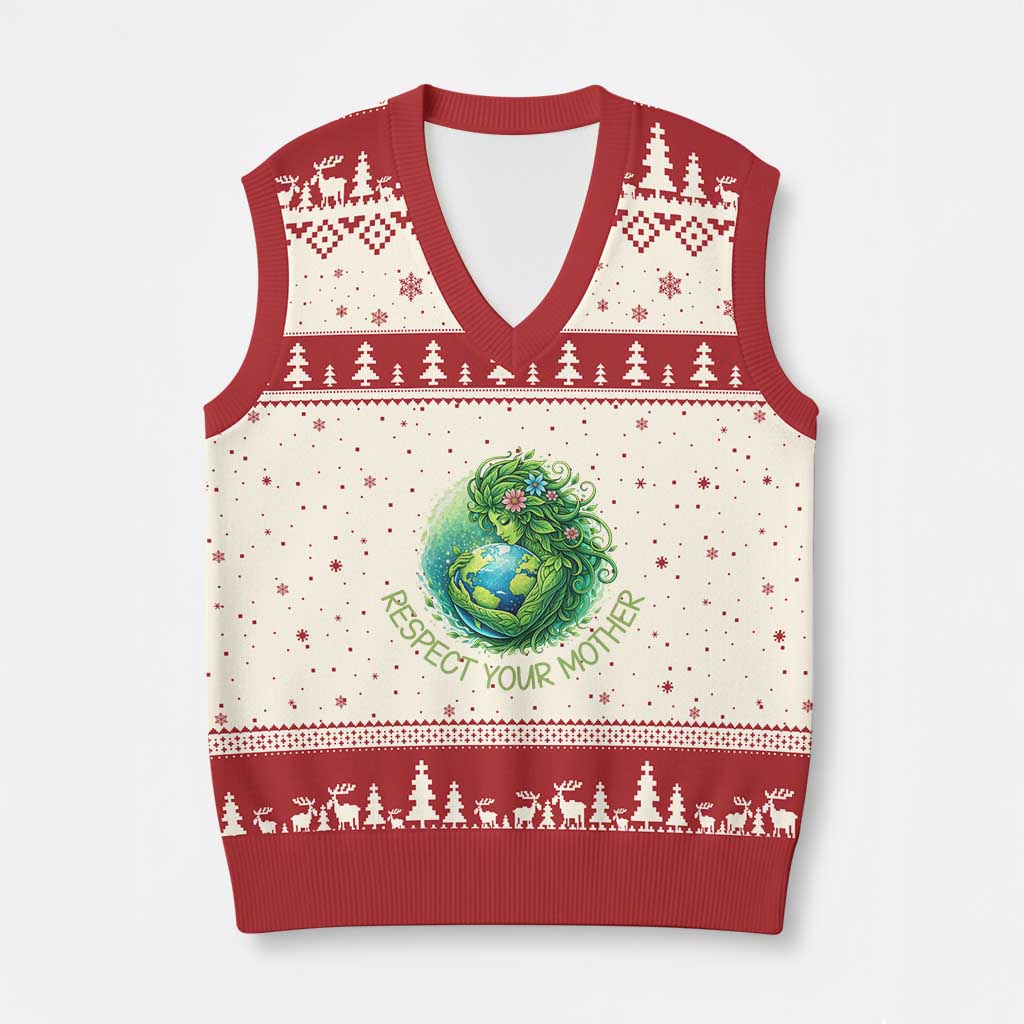 Respect Your Mother V-Neck Knit Sweater Vest Earth Mother Hugging Planet