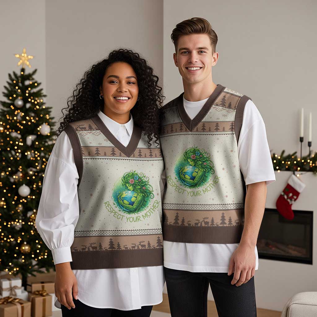 Respect Your Mother V-Neck Knit Sweater Vest Earth Mother Hugging Planet