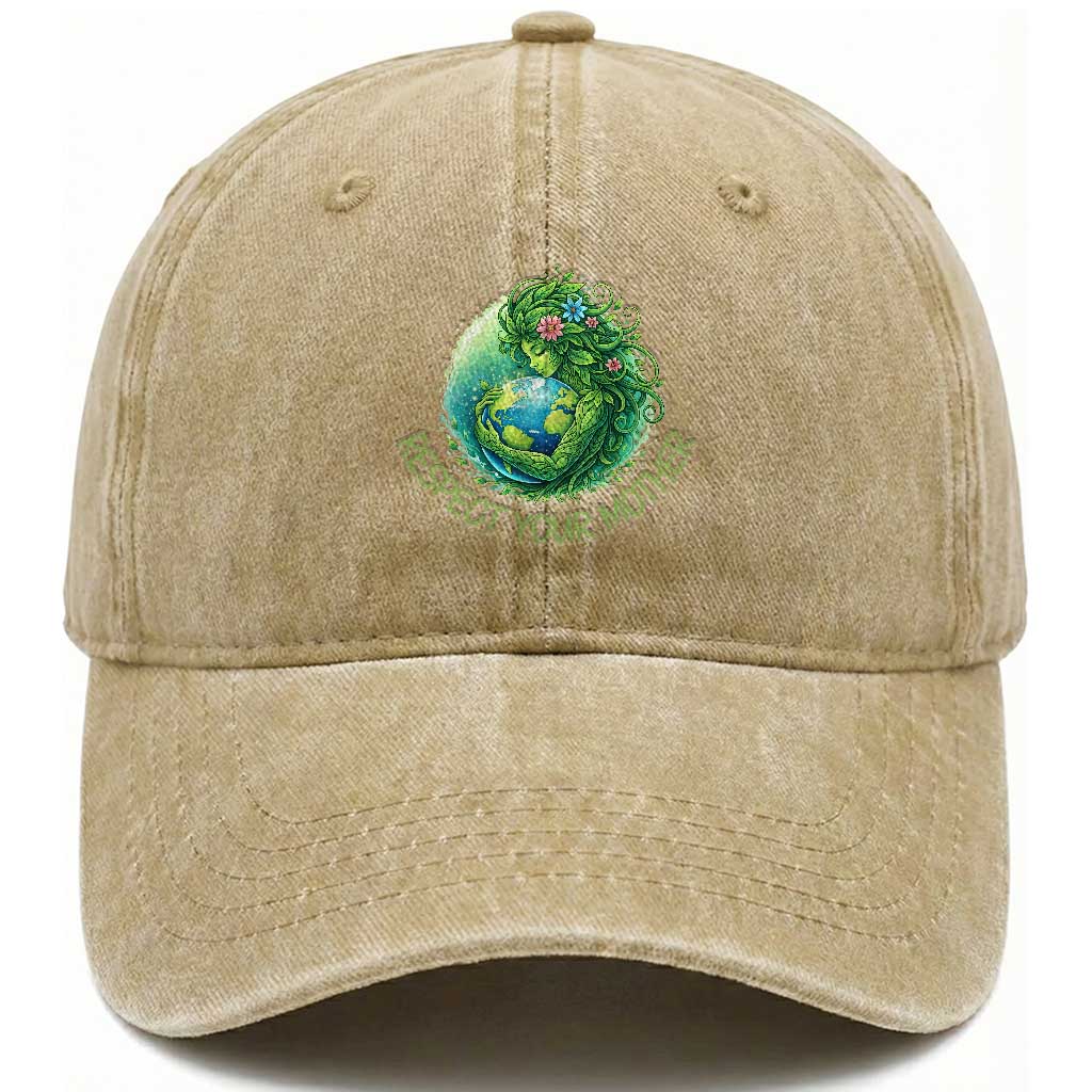 Respect Your Mother Washed Cotton Baseball Cap Earth Mother Hugging Planet