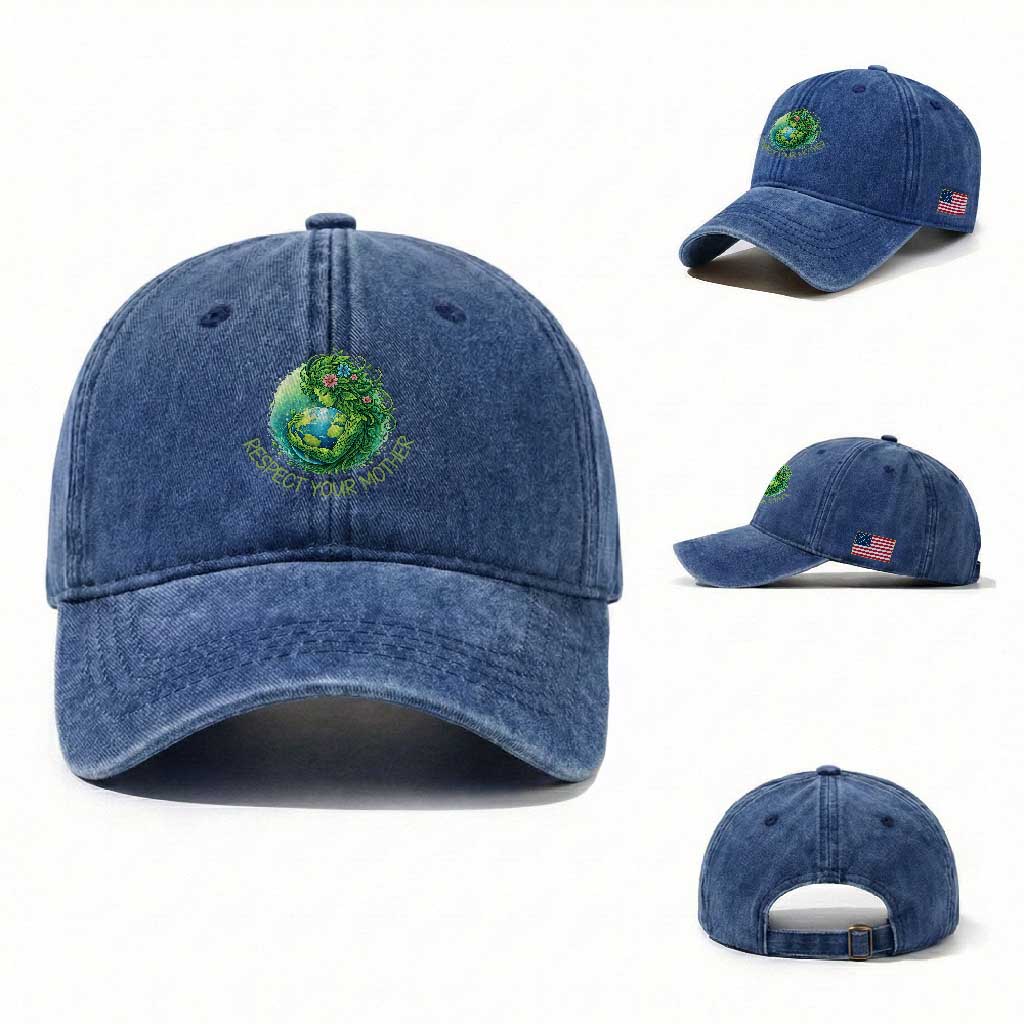 Respect Your Mother Washed Cotton Baseball Cap Earth Mother Hugging Planet