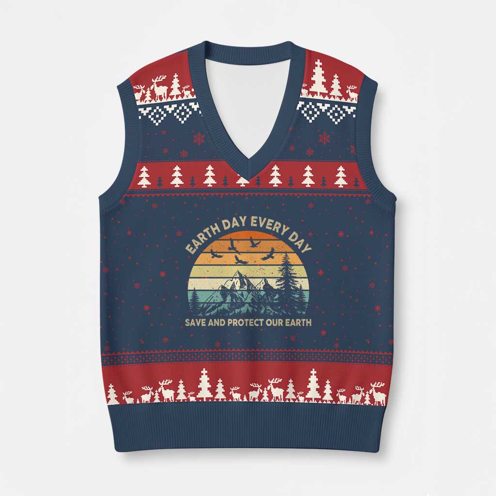 Earth Day Everyday V-Neck Knit Sweater Vest Save And Protect Our Earth