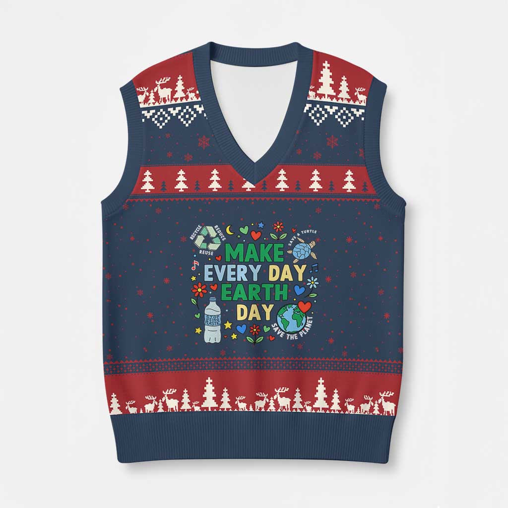 Make Every Day Earth Day Student Gift V-Neck Knit Sweater Vest Environmental Awareness