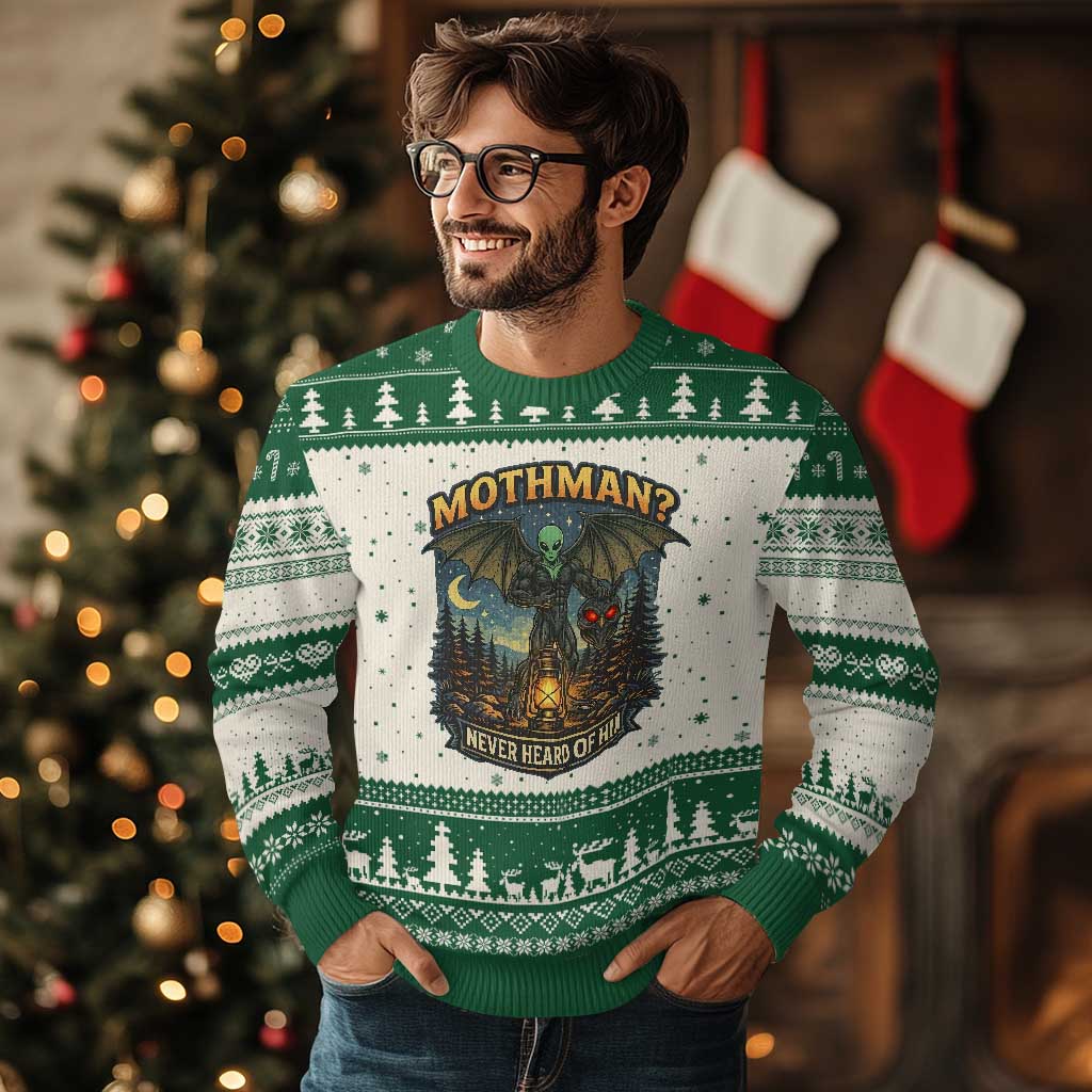 Funny Mothman Cryptid Believer Ugly Christmas Sweater Never Heard Of Him