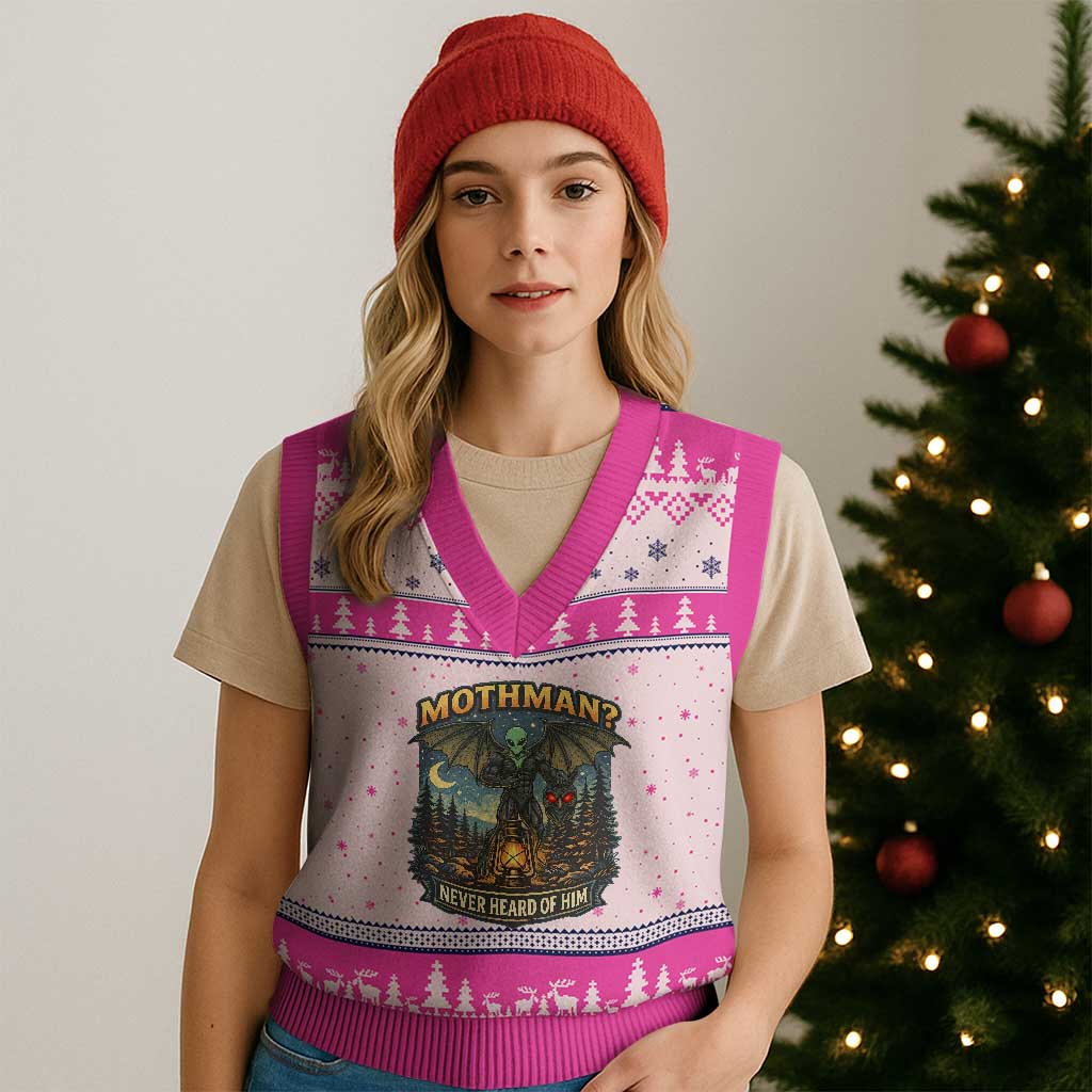 Funny Mothman Cryptid Believer V-Neck Knit Sweater Vest Never Heard Of Him