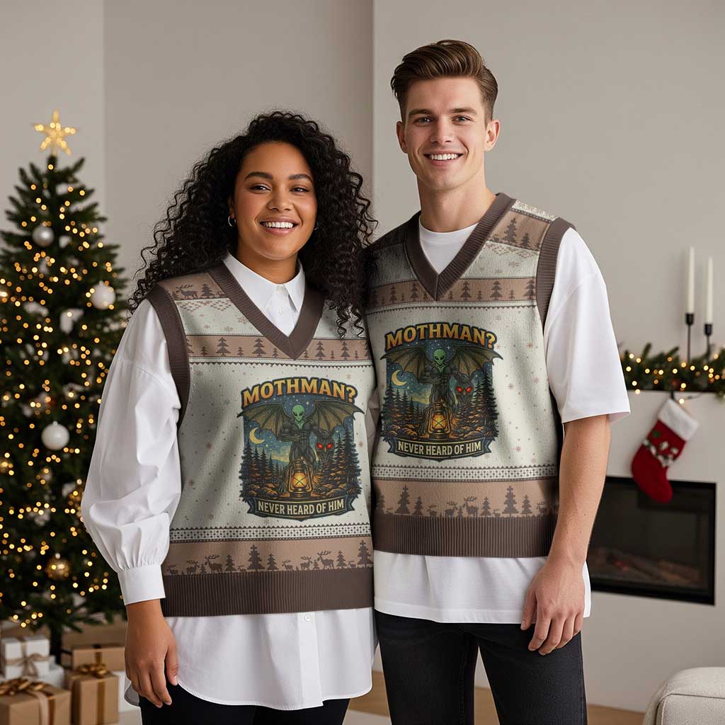 Funny Mothman Cryptid Believer V-Neck Knit Sweater Vest Never Heard Of Him