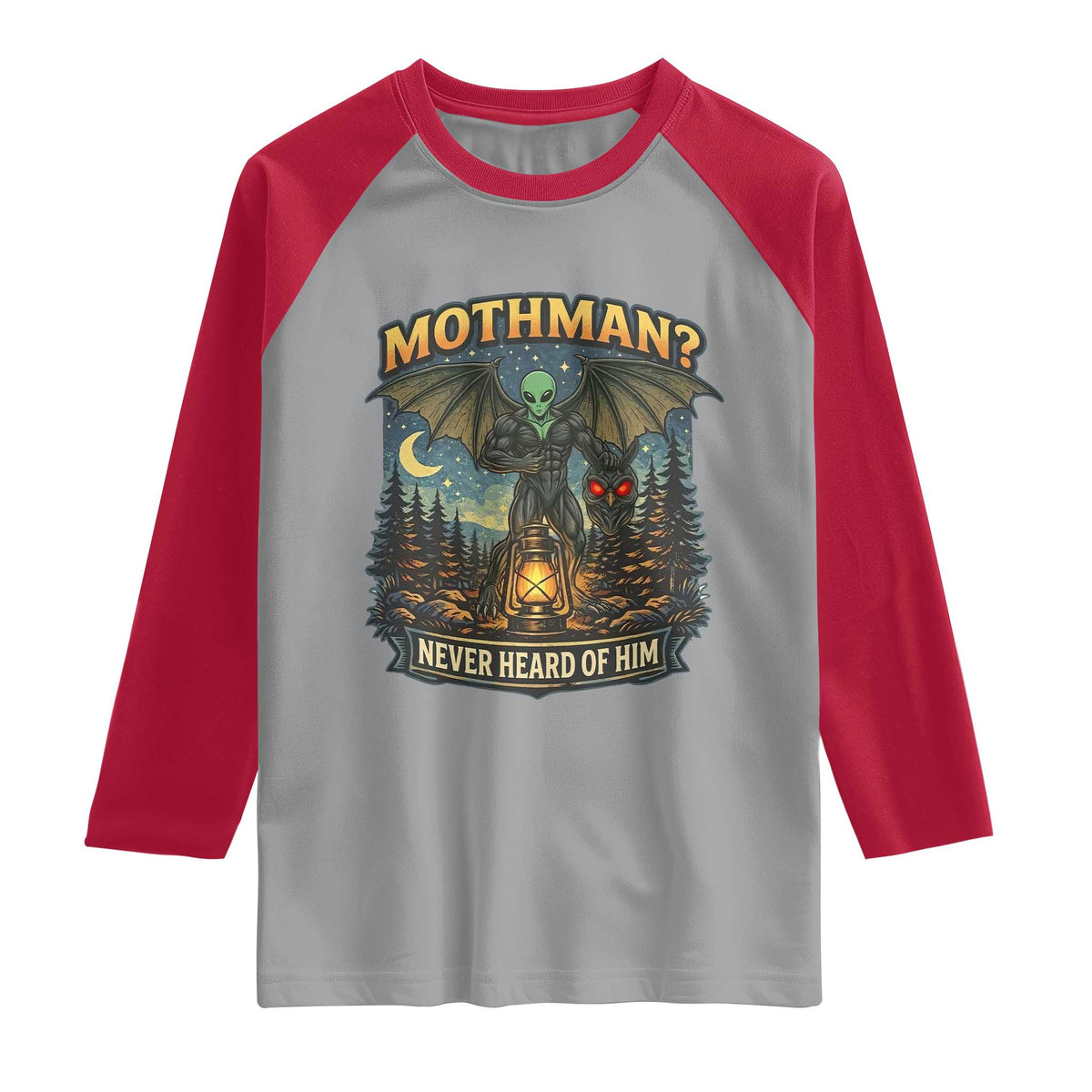Funny Mothman Cryptid Believer Raglan Shirt Never Heard Of Him