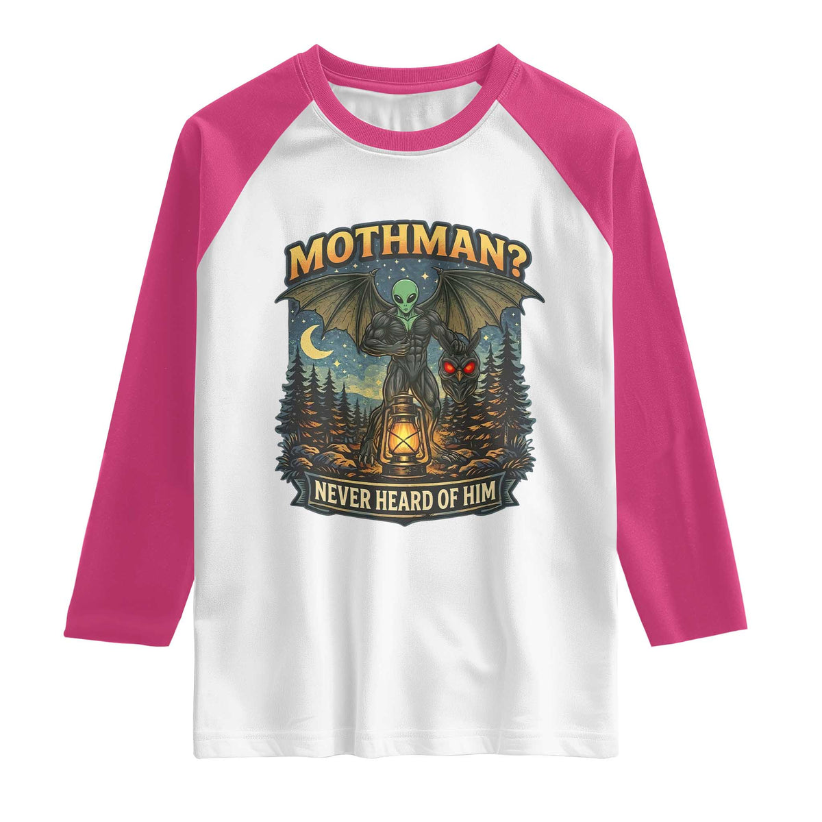 Funny Mothman Cryptid Believer Raglan Shirt Never Heard Of Him