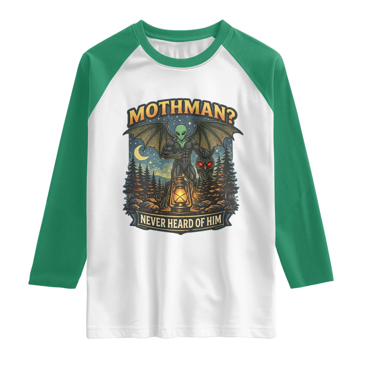 Funny Mothman Cryptid Believer Raglan Shirt Never Heard Of Him