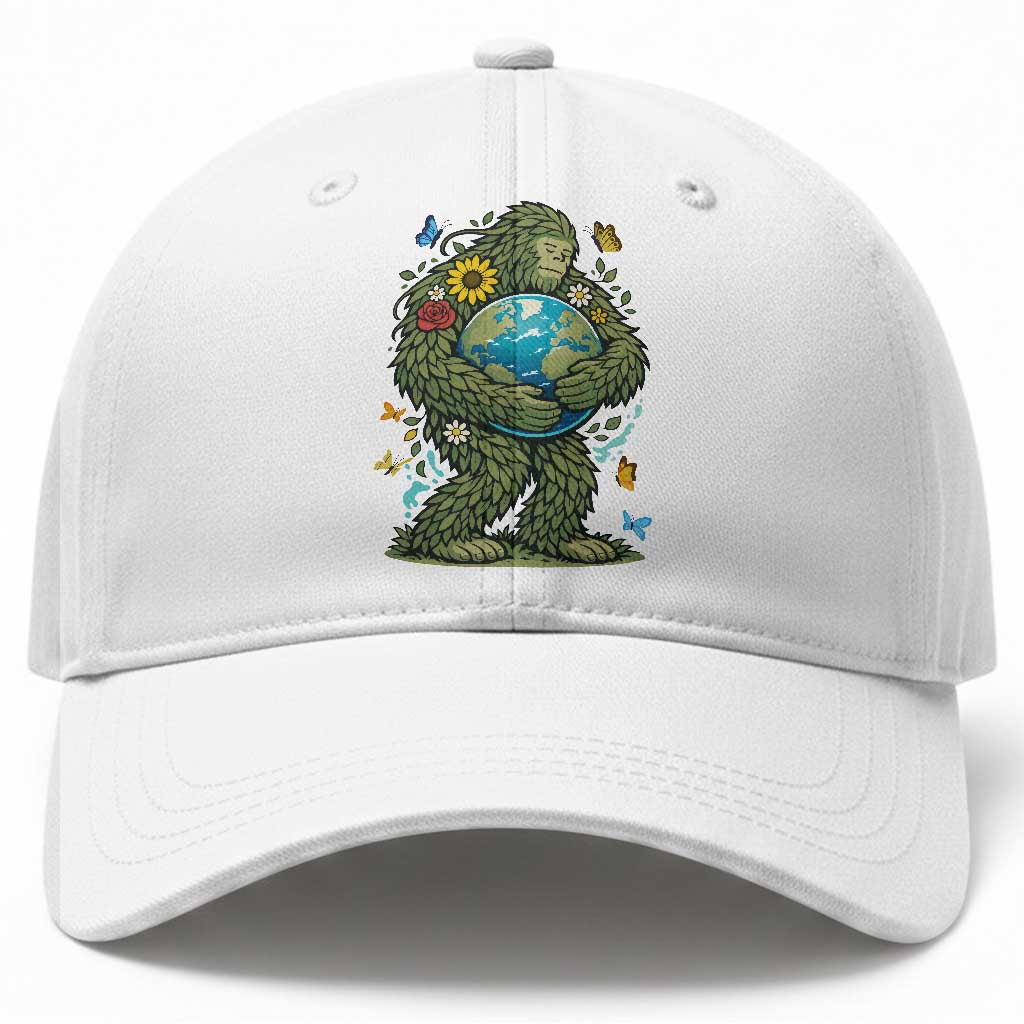 Floral Bigfoot Hugging Earth Baseball Cap Cottagecore Nature Lover