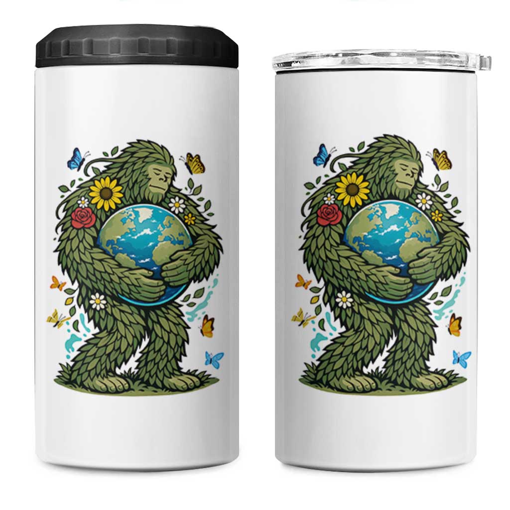 Floral Bigfoot Hugging Earth 4 in 1 Can Cooler Tumbler Cottagecore Nature Lover